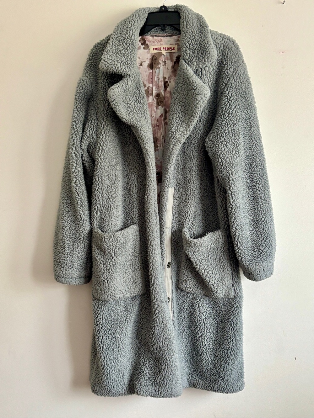 Free People Tessa Teddy Coat in Dusty Blue-S
